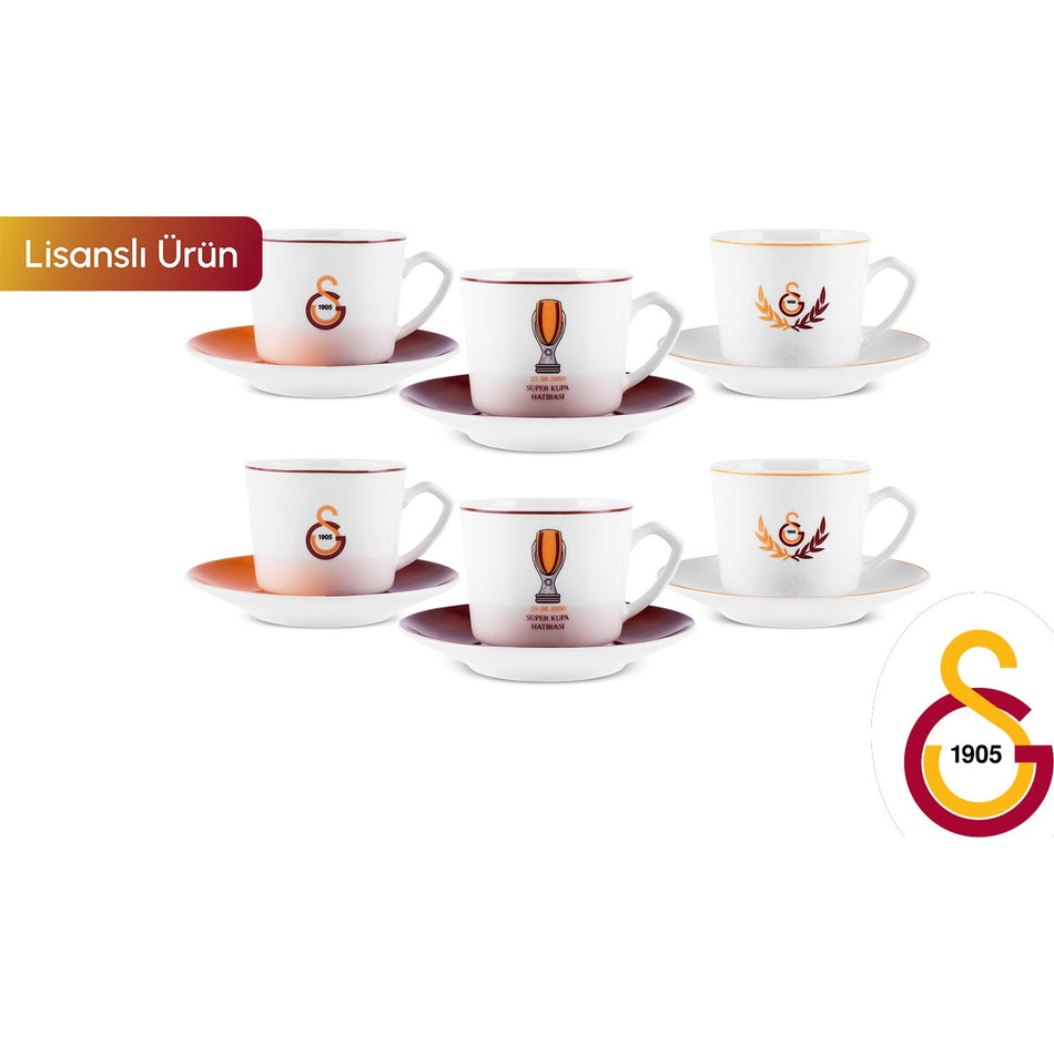 Karaca x Galatasaray Licensed Turkish Coffee Cup Set for 6, 80 ml - MALLTURK