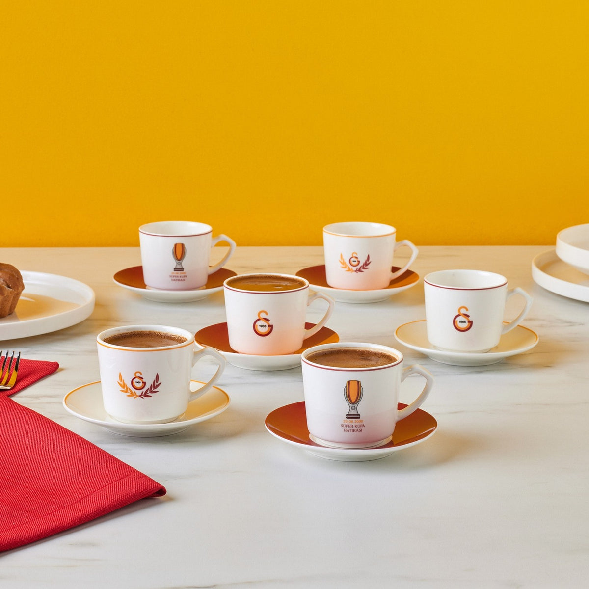 Karaca x Galatasaray Licensed Turkish Coffee Cup Set for 6, 80 ml - MALLTURK