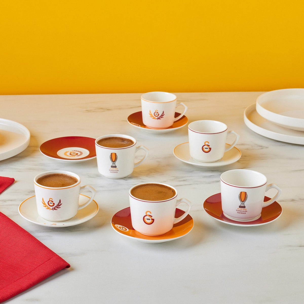 Karaca x Galatasaray Licensed Turkish Coffee Cup Set for 6, 80 ml - MALLTURK