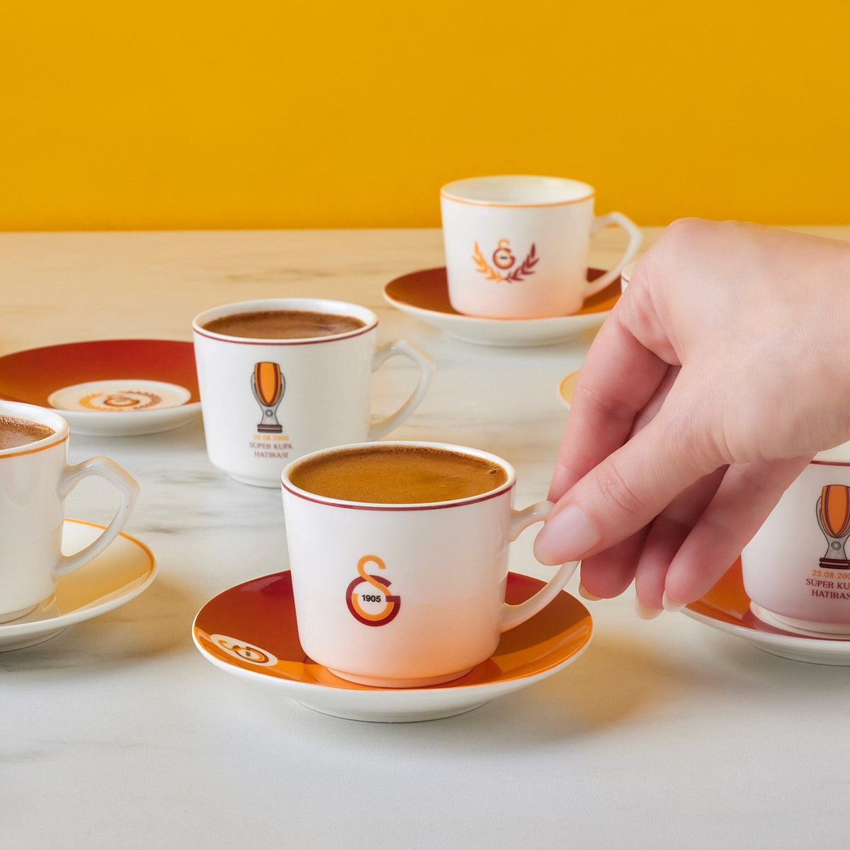 Karaca x Galatasaray Licensed Turkish Coffee Cup Set for 6, 80 ml - MALLTURK