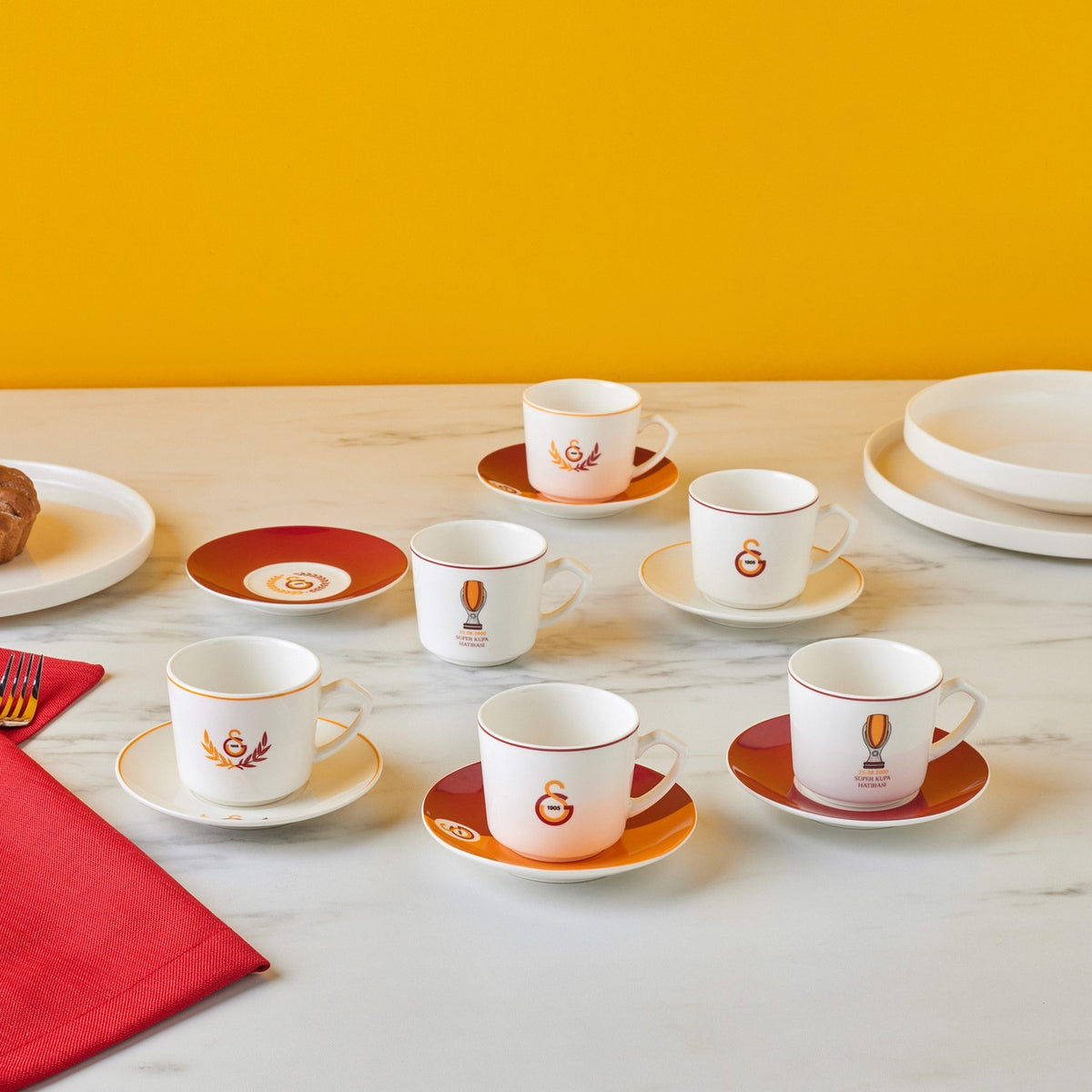 Karaca x Galatasaray Licensed Turkish Coffee Cup Set for 6, 80 ml - MALLTURK