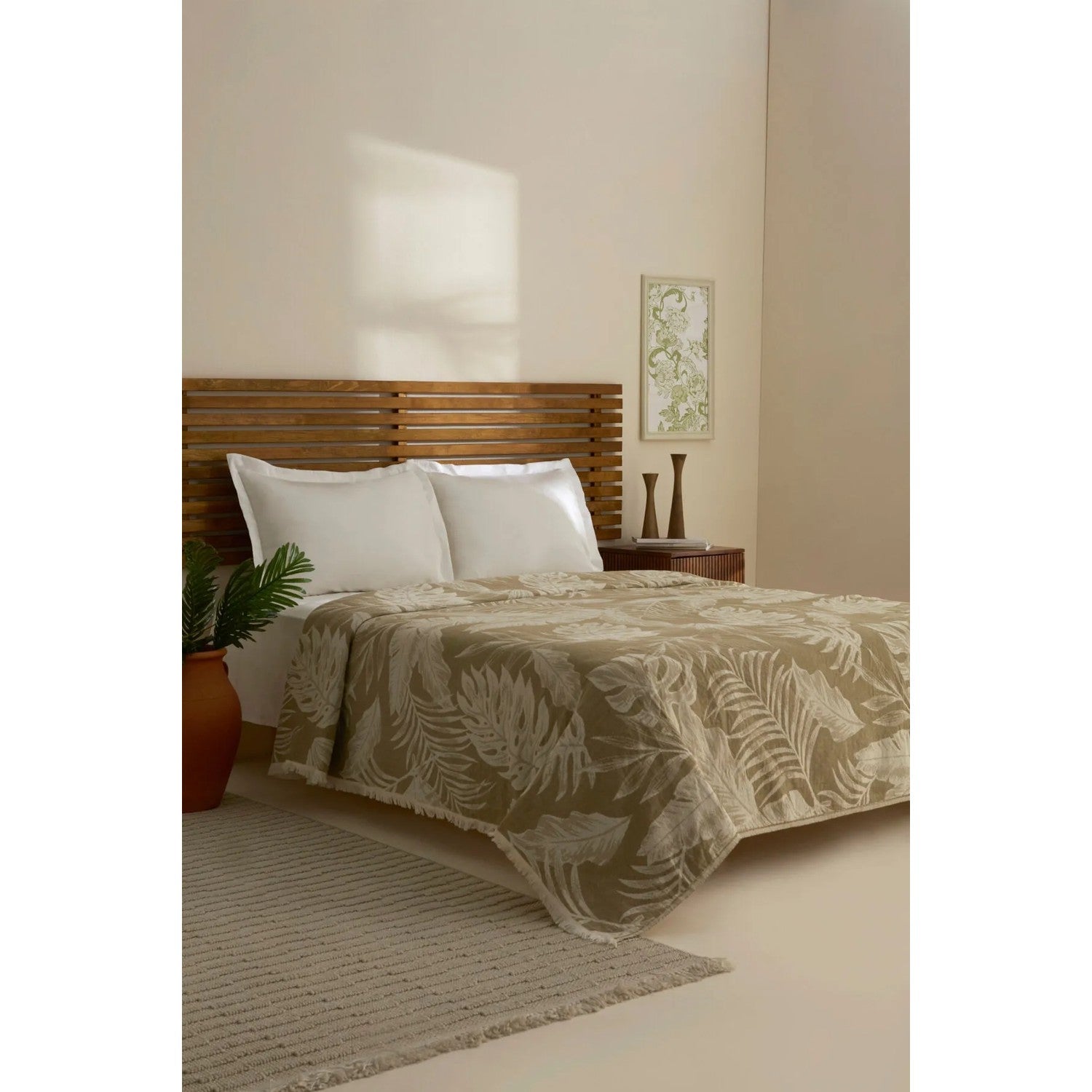 Karaca Home Leafy Sea Muslin Double Single Quilt Khaki - MALLTURK