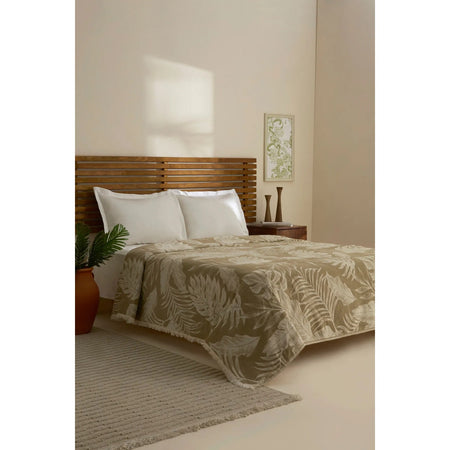 Karaca Home Leafy Sea Muslin Double Single Quilt Khaki - MALLTURK