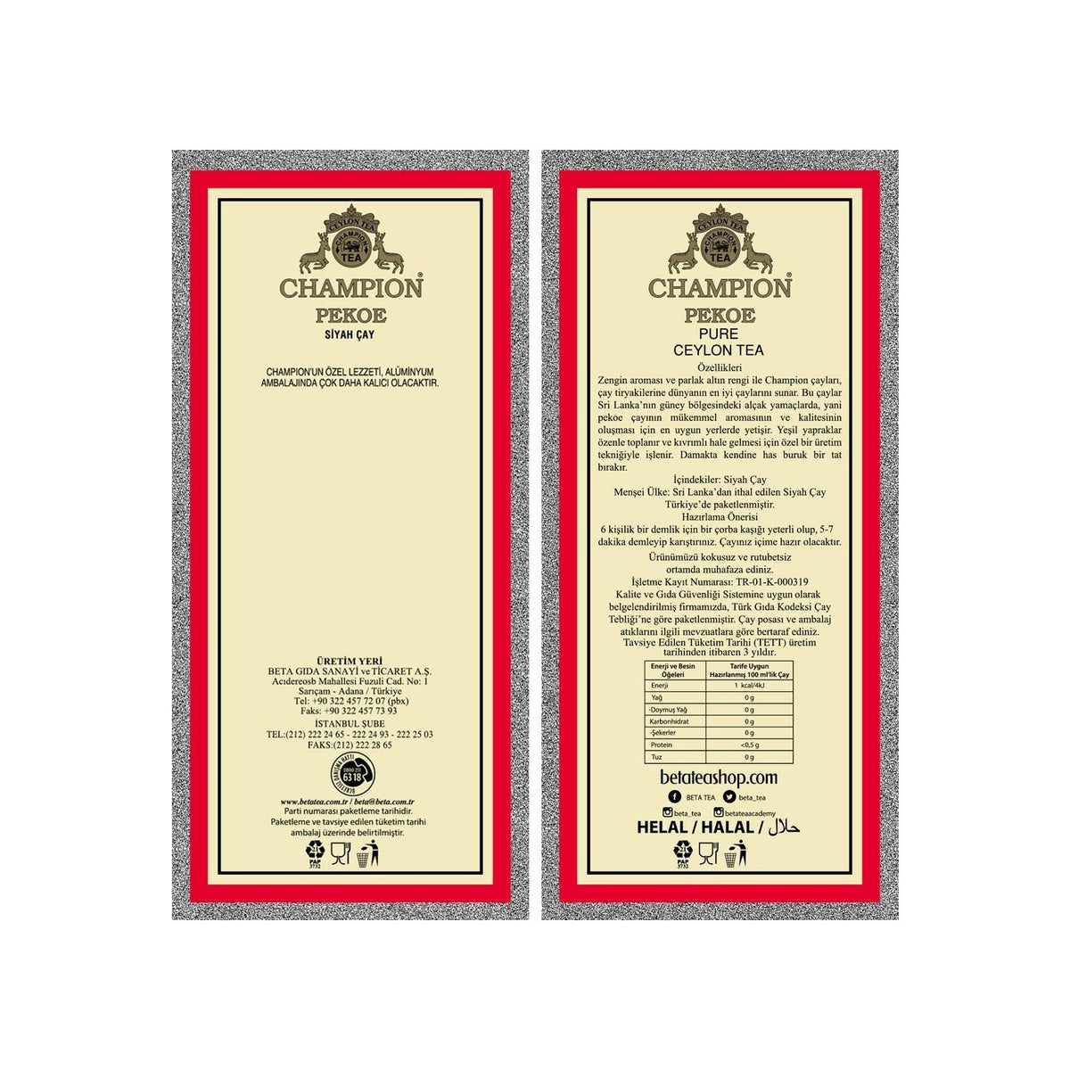 Beta Champion Pekoe 500 g (Super Pekoe-Seylan tea - Ceylon Tea) - MALLTURK