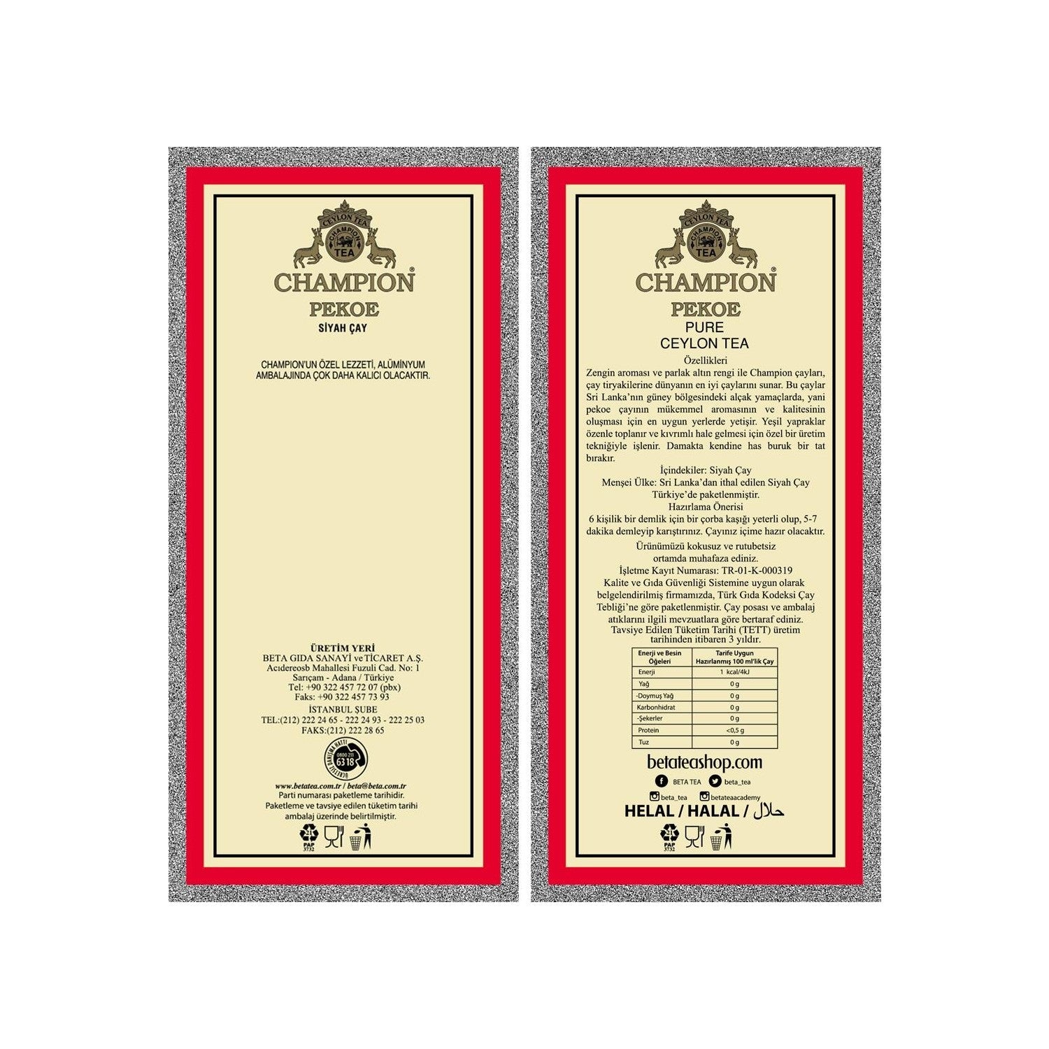Beta Champion Pekoe 500 g (Super Pekoe-Seylan tea - Ceylon Tea) - MALLTURK