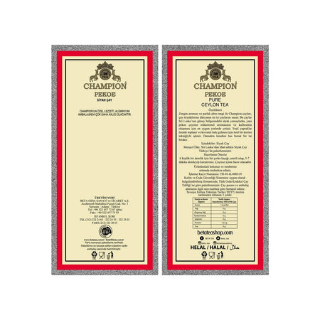Beta Champion Pekoe 500 g (Super Pekoe-Seylan tea - Ceylon Tea) - MALLTURK
