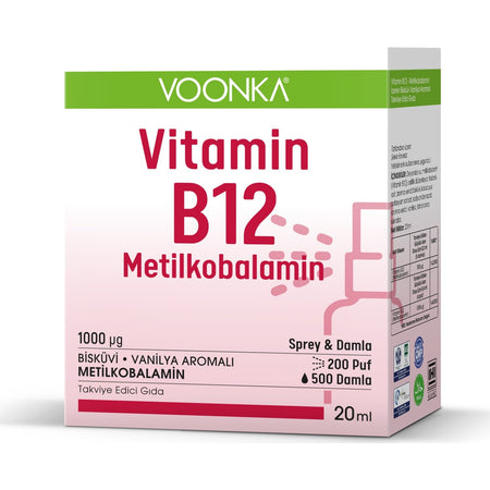 Voonka B12 Methylcobalamin Drops and Spray 20 ml 200 Sprays Vitamin Supplement - MALLTURK