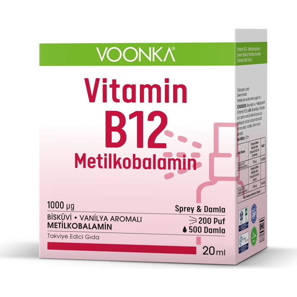 Voonka B12 Methylcobalamin Drops and Spray 20 ml 200 Sprays Vitamin Supplement - MALLTURK