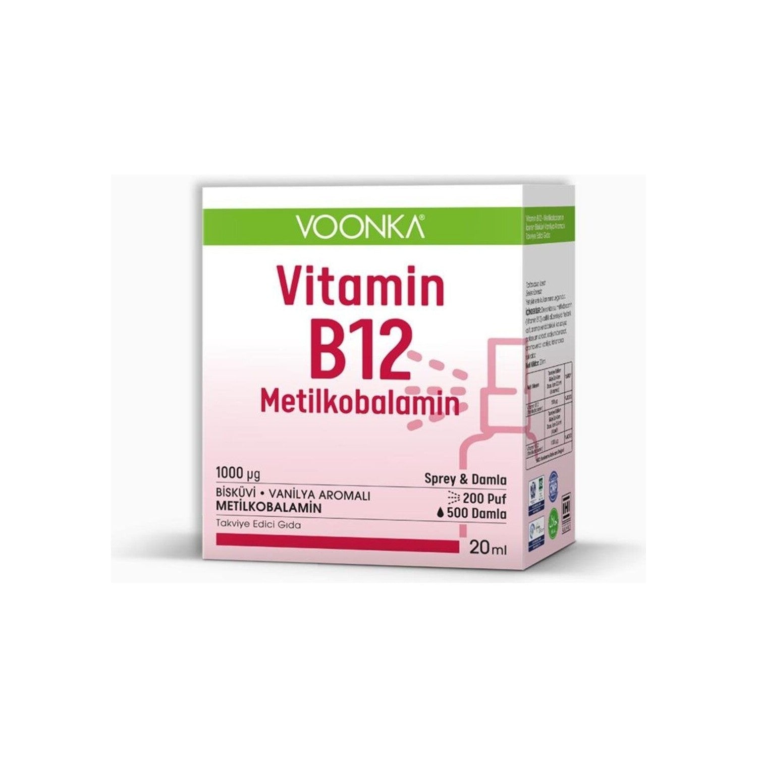 Voonka B12 Methylcobalamin Drops and Spray 20 ml 200 Sprays Vitamin Supplement - MALLTURK