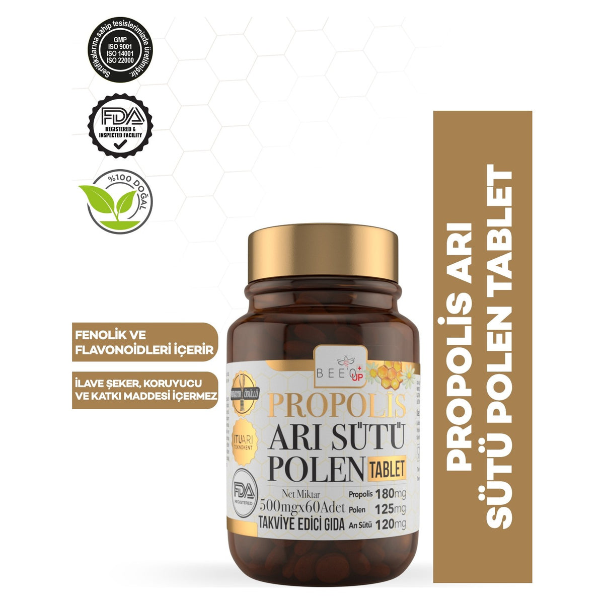 BEE'O 500 mg Propolis Royal Jelly Bee Pollen Lozenges 60 Pieces