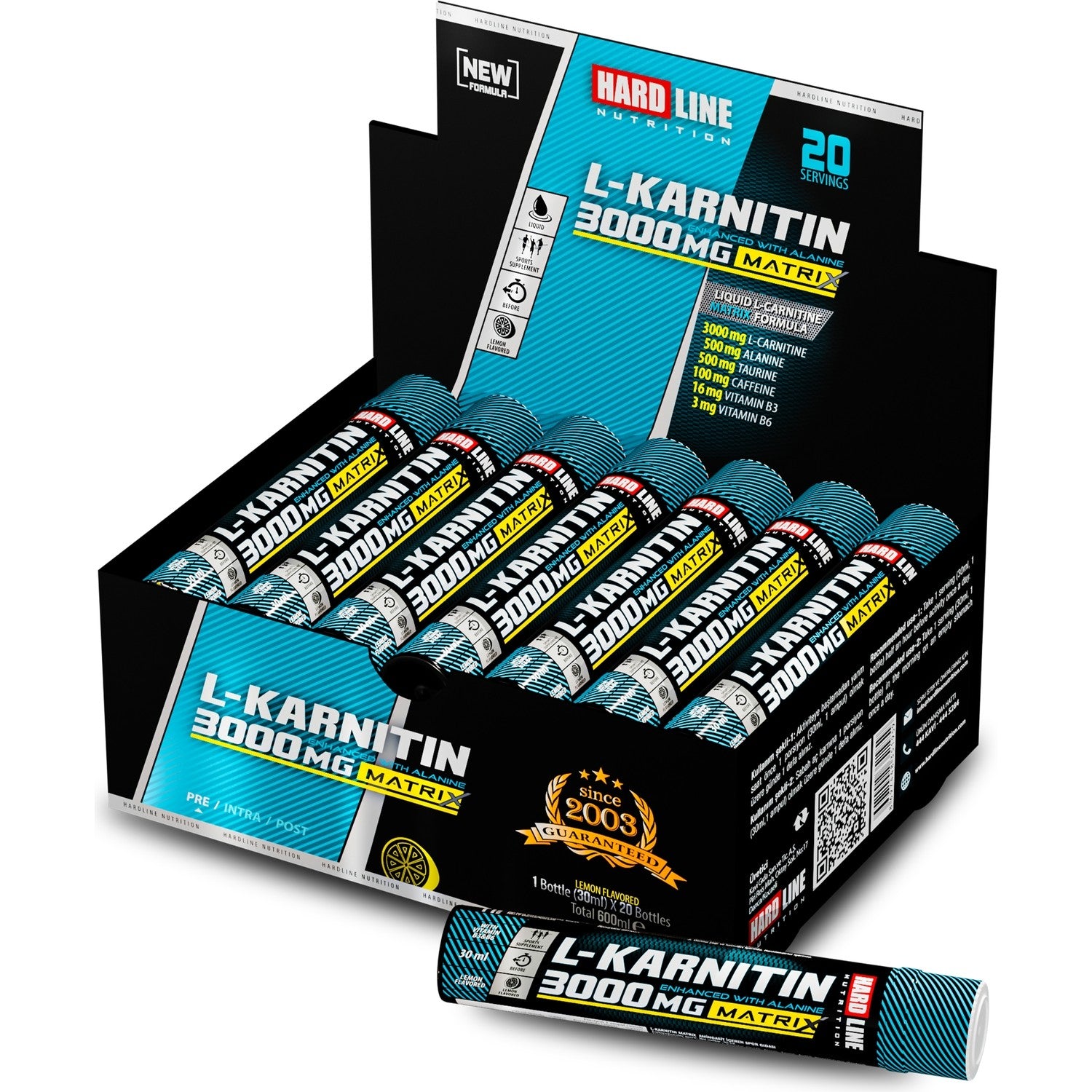 Hardline Nutrition Caffeine 200 mg Liquid, 20 Bottles (30 ml), Lemon Flavored - MALLTURK