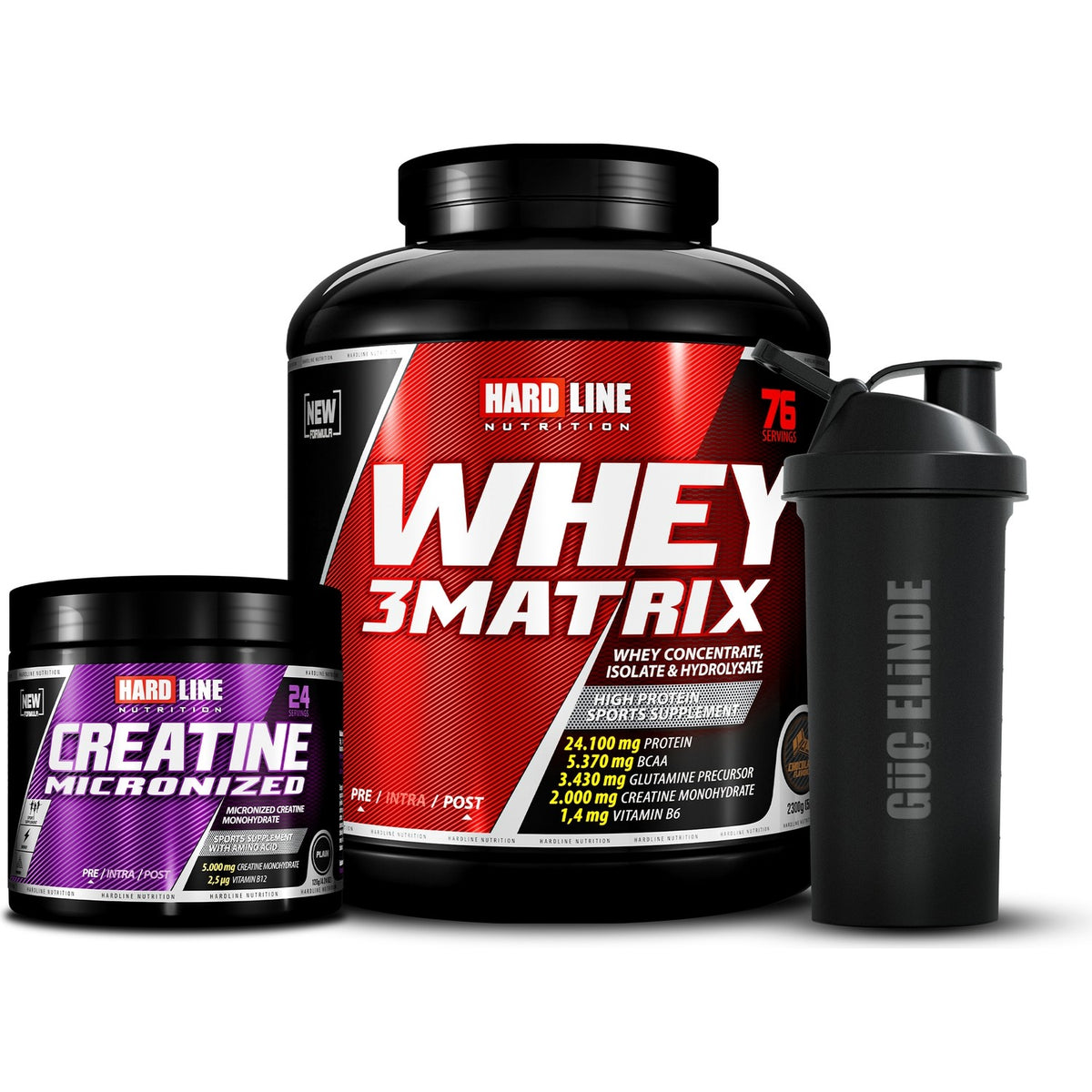 Hardline Nutrition 2300 gr Chocolate Flavored Hardline 3Matrix Powder Sports Nutrition + 120 gr Creatine Free Gift - MALLTURK