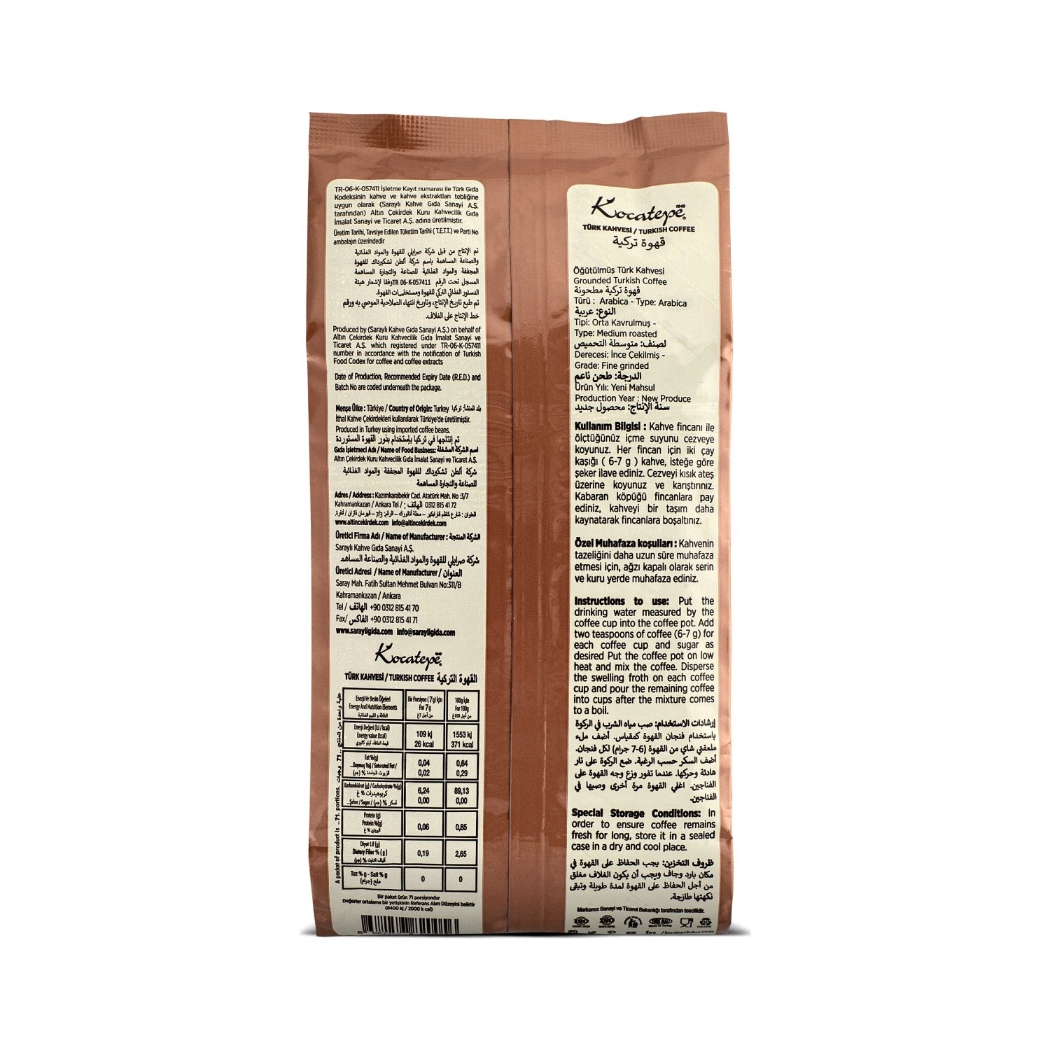 Kocatepe Coffee - Kocatepe Turkish Coffee 500 gr Foil Pack - Traditional Flavor, Medium Roast - MALLTURK