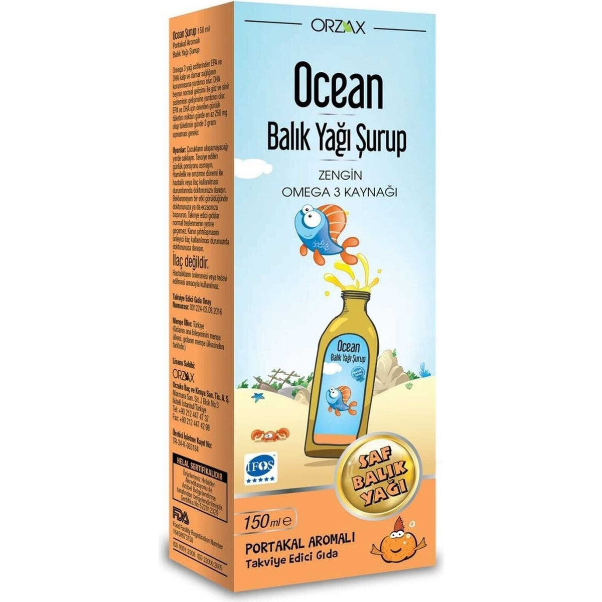 Orzax Ocean Fish Oil Orange Flavor Syrup 150 ml - MALLTURK