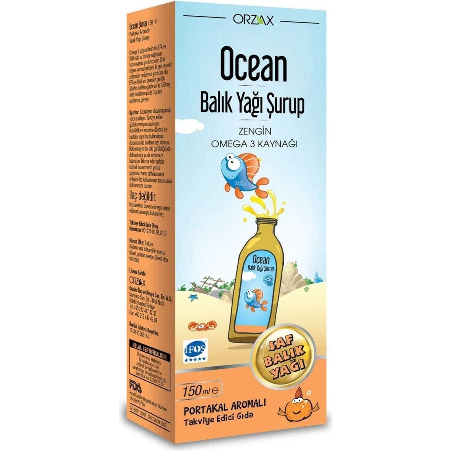Orzax Ocean Fish Oil Orange Flavor Syrup 150 ml - MALLTURK
