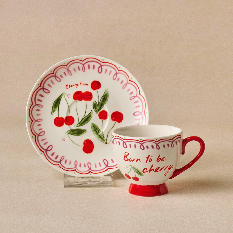 Karaca Cherry Time Striped Turkish Coffee Cup Set 90 ml - MALLTURK