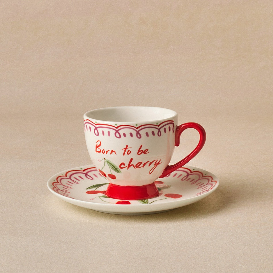 Karaca Cherry Time Striped Turkish Coffee Cup Set 90 ml - MALLTURK