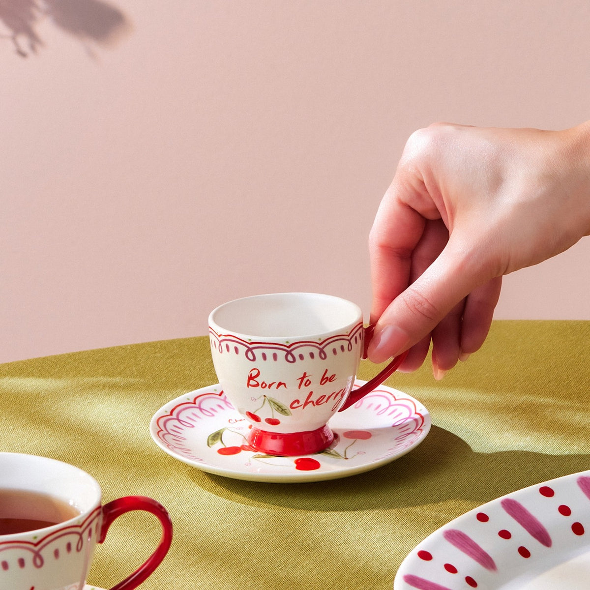 Karaca Cherry Time Striped Turkish Coffee Cup Set 90 ml - MALLTURK