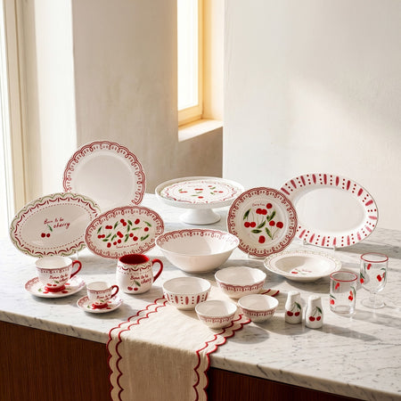 Karaca Cherry Time Striped Turkish Coffee Cup Set 90 ml - MALLTURK
