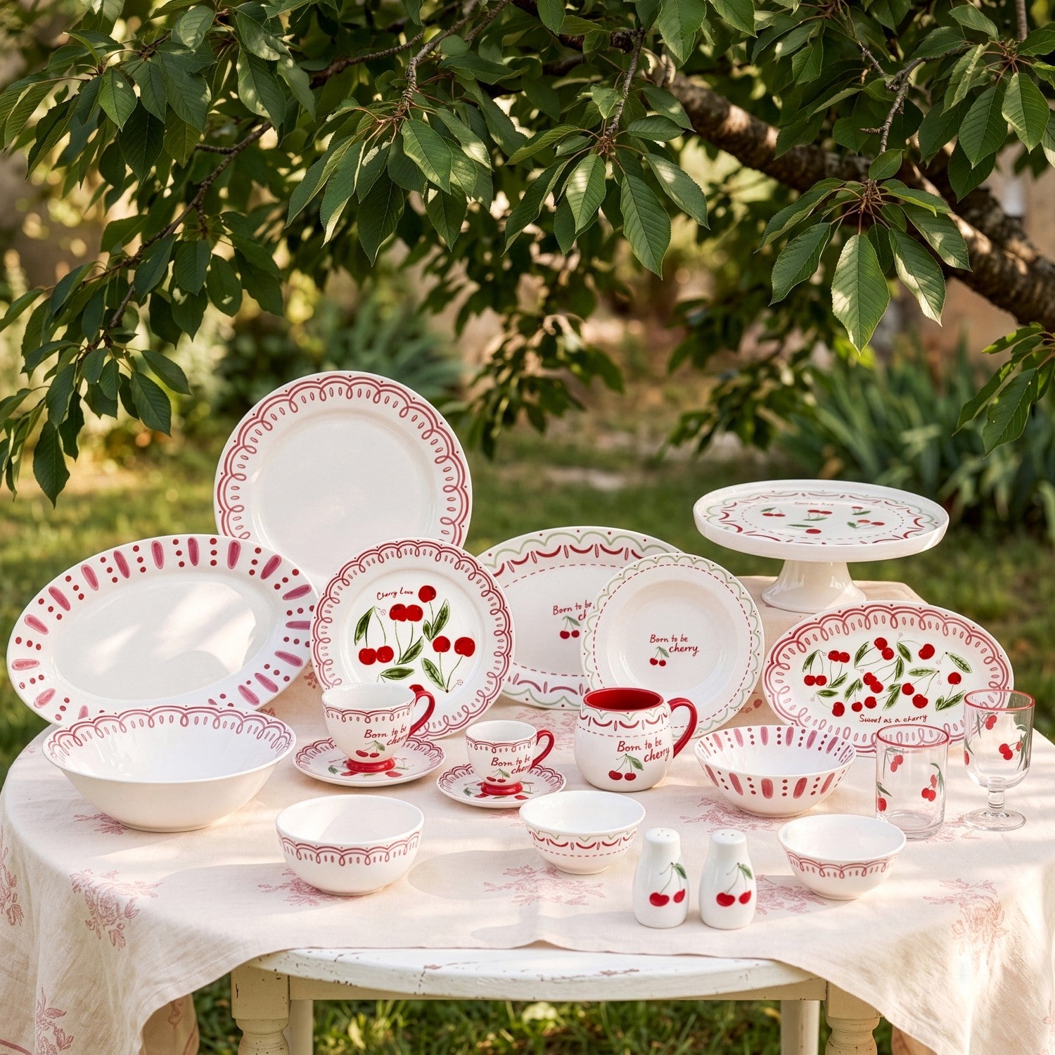 Karaca Cherry Time Striped Turkish Coffee Cup Set 90 ml - MALLTURK