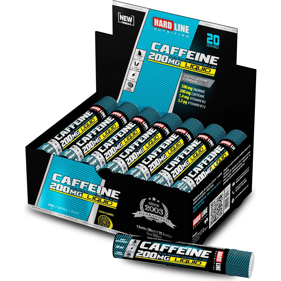 Hardline Nutrition Caffeine 200 mg Liquid, 20 Bottles (30 ml), Lemon Flavored - MALLTURK