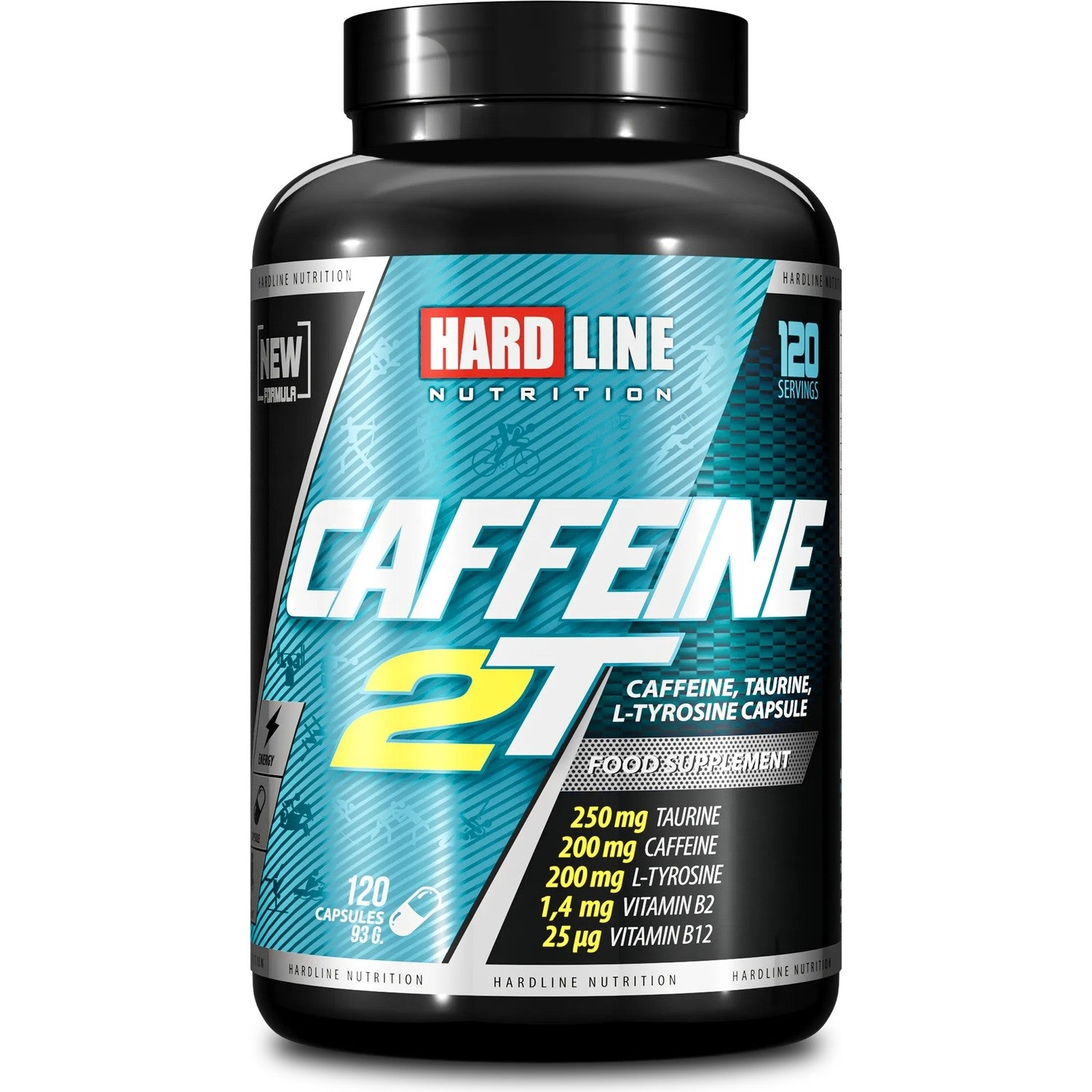 Hardline Nutrition Caffeine 2t 120 Capsules is a food supplement containing taurine, originating from Türkiye. - MALLTURK