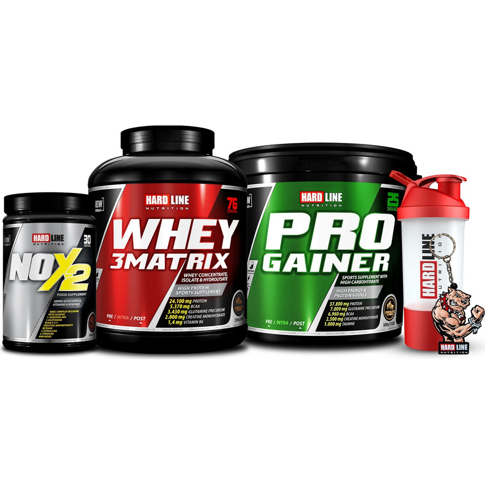 Hardline Nutrition Hardline Whey 3Matrix 2300 Gr + Progainer 5000 Gr + Nox 2 Combination - MALLTURK