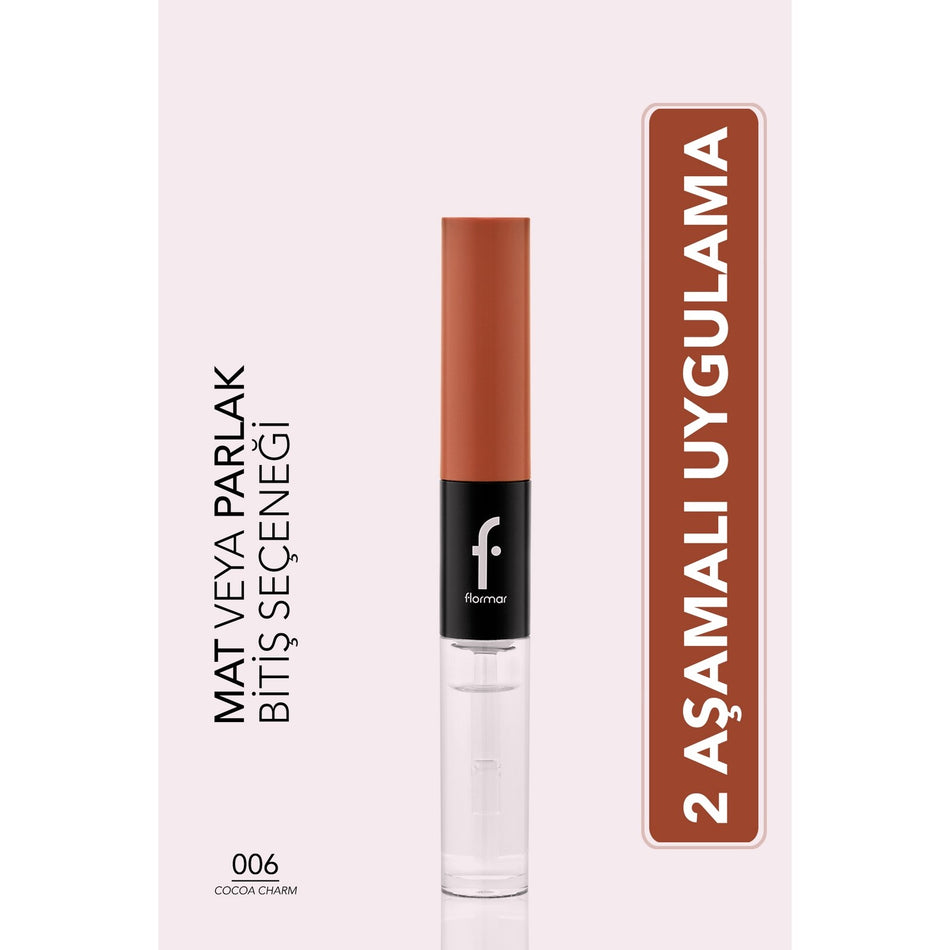 Flormar Duoglam High Pigment Creamy Liquid Lipstick & Ultra Long-Lasting Lip Gloss - 006 Cocoa Charm