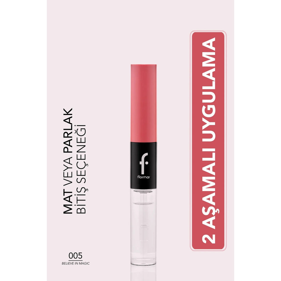 Flormar Duoglam High Pigment Creamy Liquid Lipstick & Ultra Long-Lasting Lip Gloss - 005 Believe in Magic
