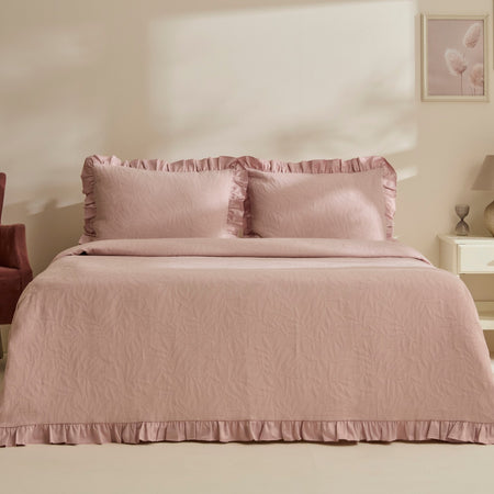Karaca Home Branley Ruffled Single Bedspread Set, Powder Pink - MALLTURK