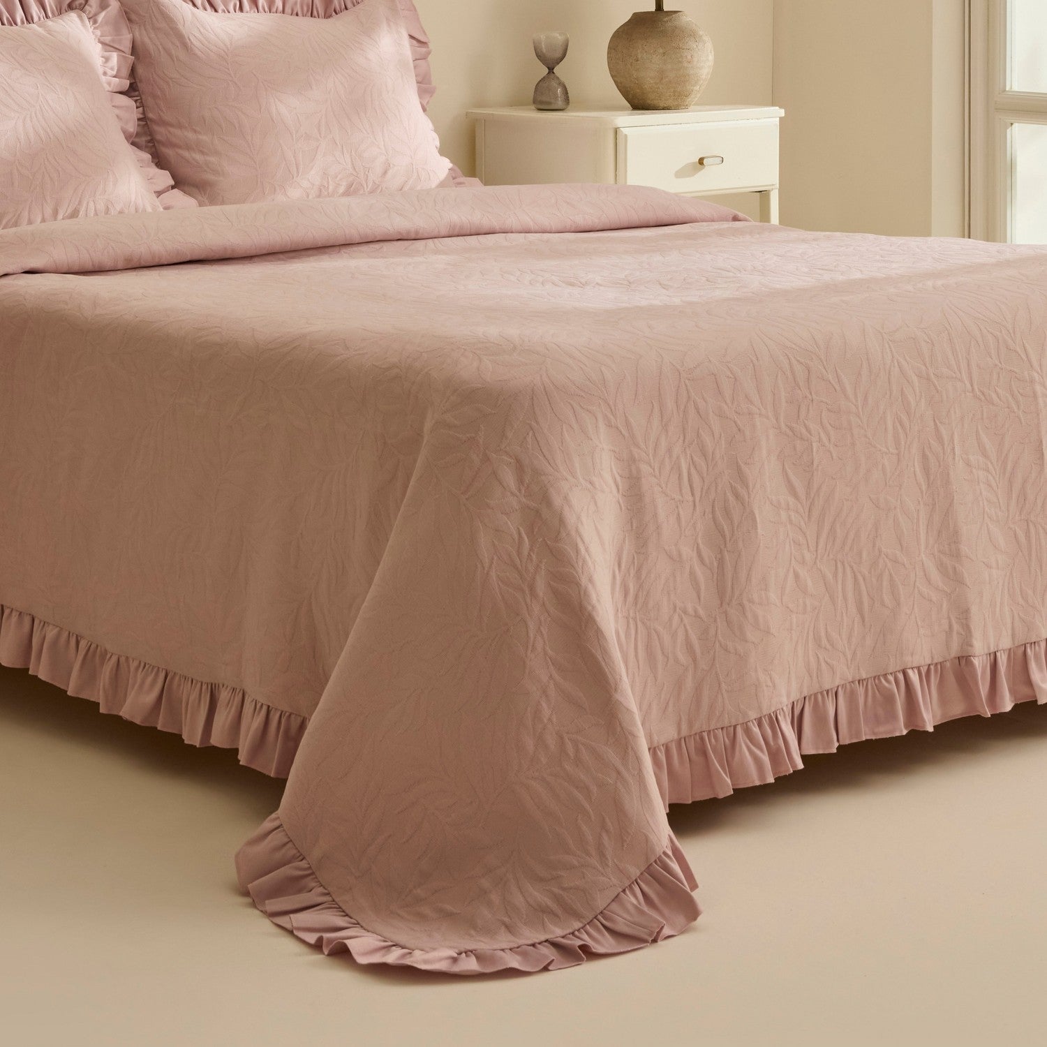 Karaca Home Branley Ruffled Single Bedspread Set, Powder Pink - MALLTURK