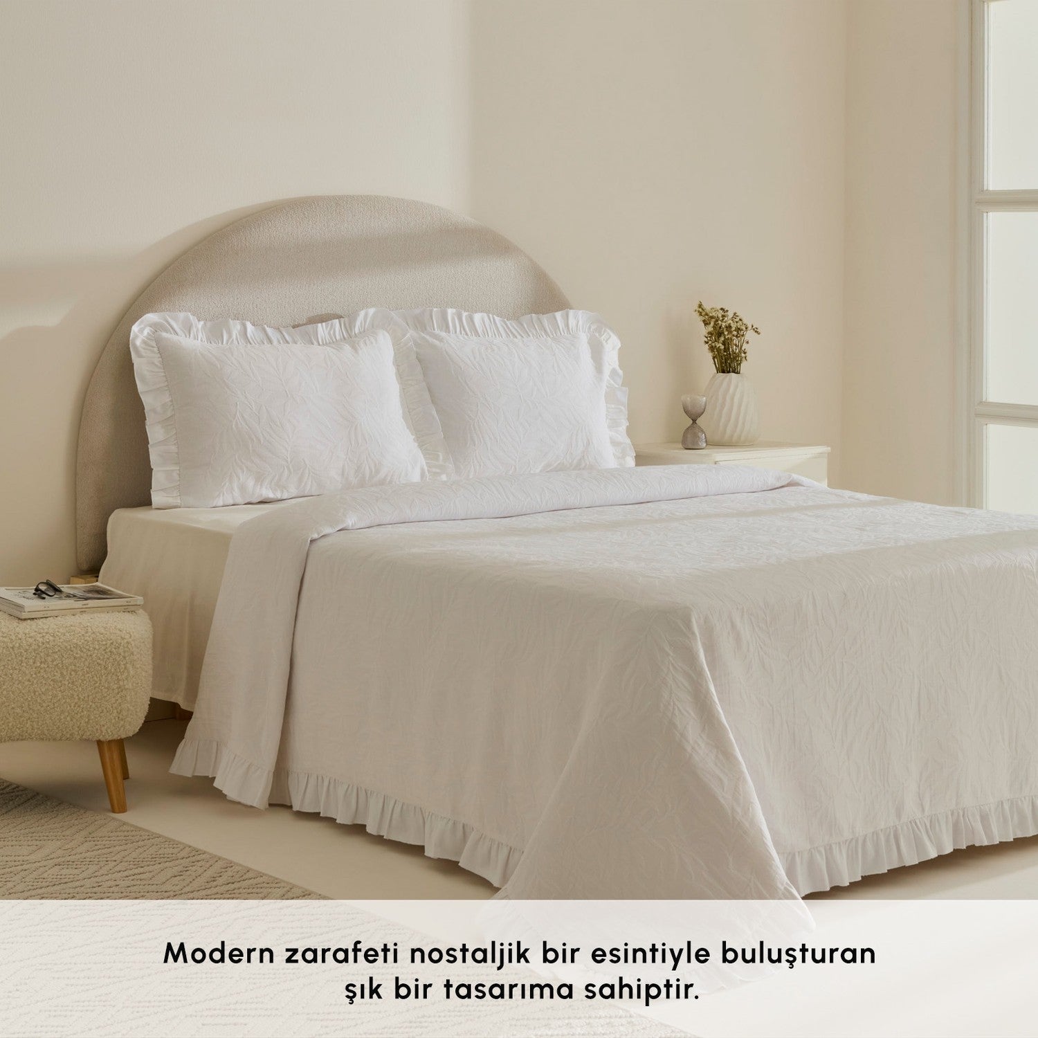 Karaca Home Branley Ruffled Single Bedspread Set White - MALLTURK