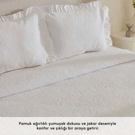 Karaca Home Branley Ruffled Single Bedspread Set White - MALLTURK