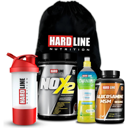 Hardline Nutrition Hardline Nox 2 1090 gr + Carnifit 500 ml 24 Tablets + Glucosamine MSM Combination - MALLTURK