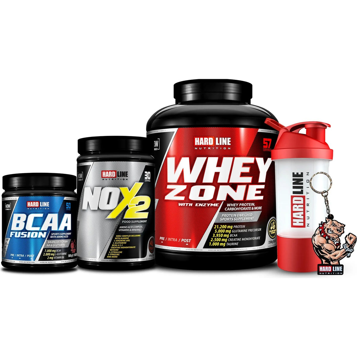 Hardline Nutrition Hardline Whey Zone 2300 gr + Bcaa Fusion + Nox 2 Combination - MALLTURK