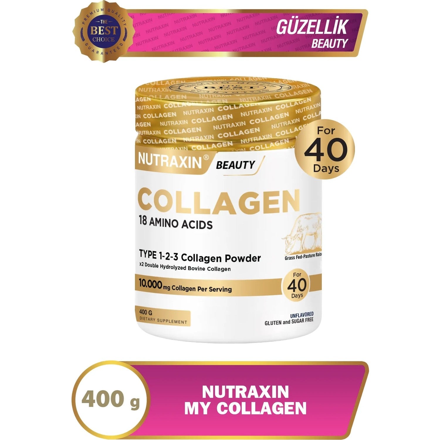 Nutraxin My Collagen 400 g Powder Collagen Type 1 2 3 Bovine Collagen with Supplement 40 Day Supply - MALLTURK