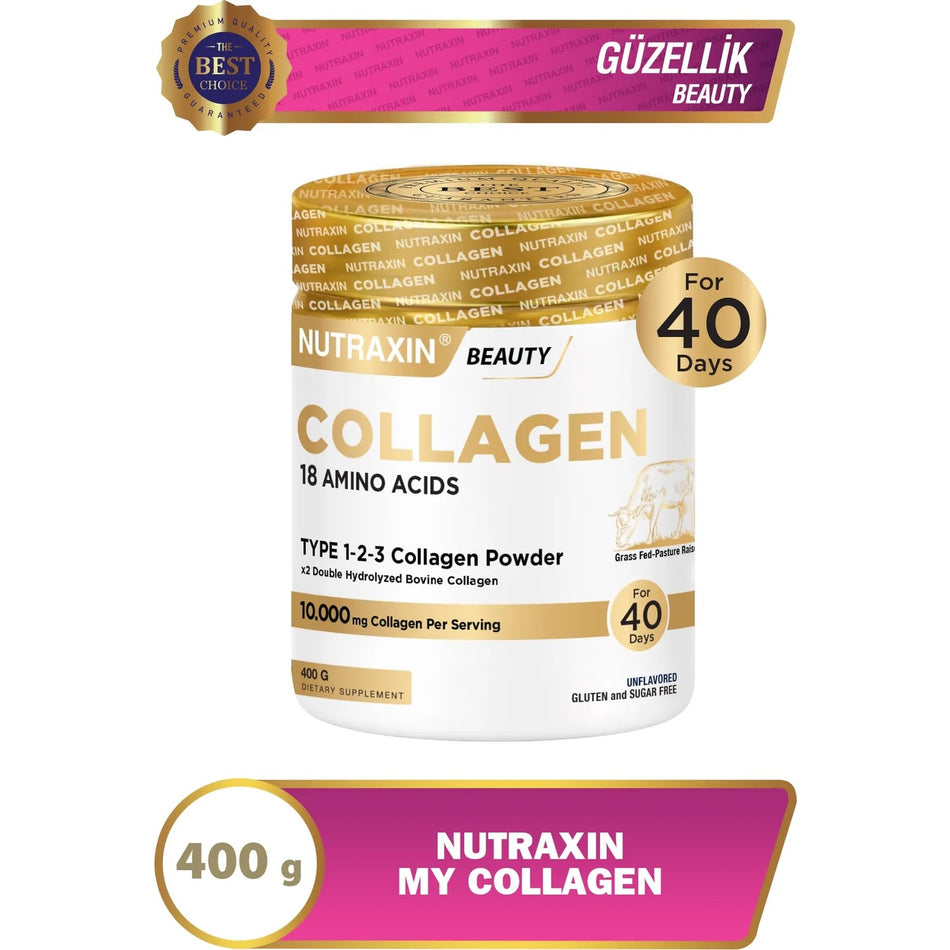 Nutraxin My Collagen 400 g Powder Collagen Type 1 2 3 Bovine Collagen with Supplement 40 Day Supply - MALLTURK