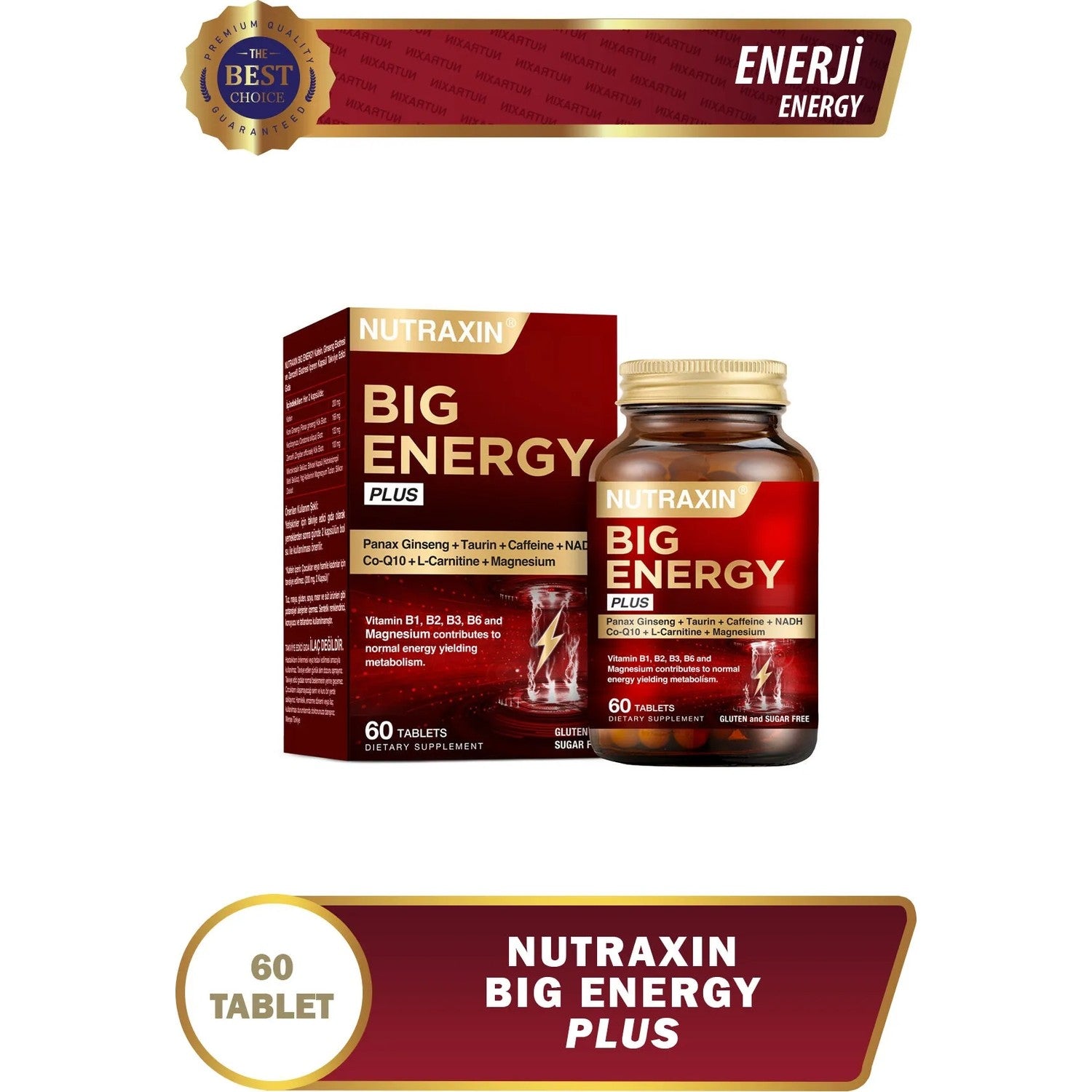 Nutraxin Big Energy Plus 150 mg Kafeinli Ginseng and Zencefil with Dietary Supplement 60 Capsule - MALLTURK