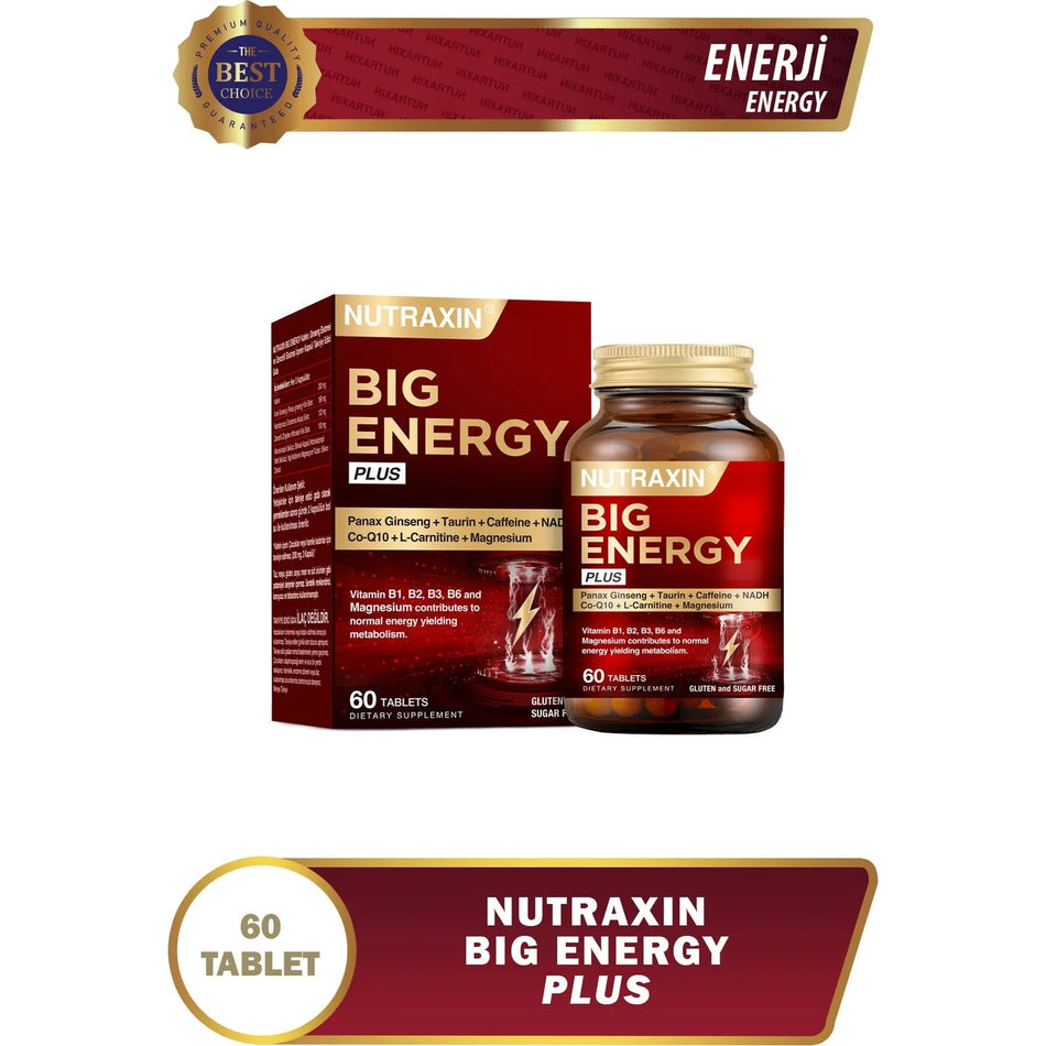 Nutraxin Big Energy Plus 150 mg Kafeinli Ginseng and Zencefil with Dietary Supplement 60 Capsule - MALLTURK