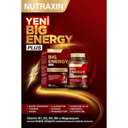 Nutraxin Big Energy Plus 150 mg Kafeinli Ginseng and Zencefil with Dietary Supplement 60 Capsule - MALLTURK