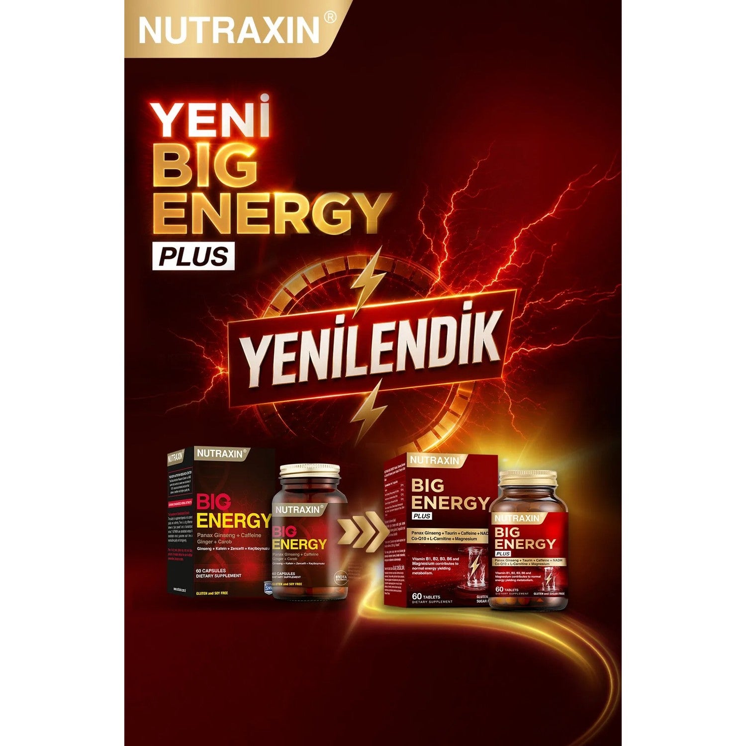 Nutraxin Big Energy Plus 150 mg Kafeinli Ginseng and Zencefil with Dietary Supplement 60 Capsule - MALLTURK