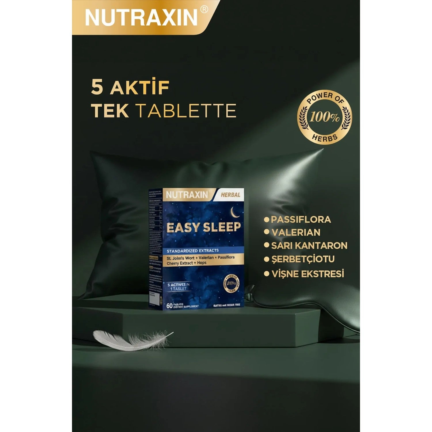 Nutraxin Easy Sleep 60 Tablet - Sari Kantaron, Visne, Kediotu Kok and Carkifelek Ekstresi - MALLTURK