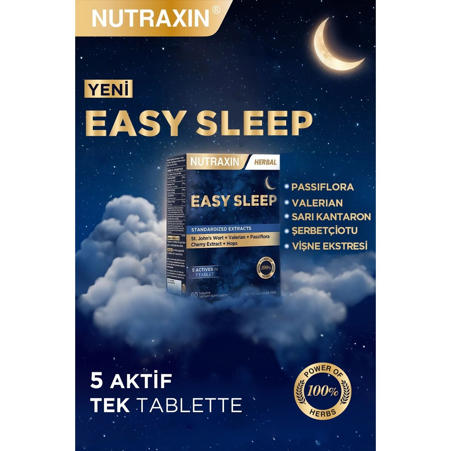 Nutraxin Easy Sleep 60 Tablet - Sari Kantaron, Visne, Kediotu Kok and Carkifelek Ekstresi - MALLTURK