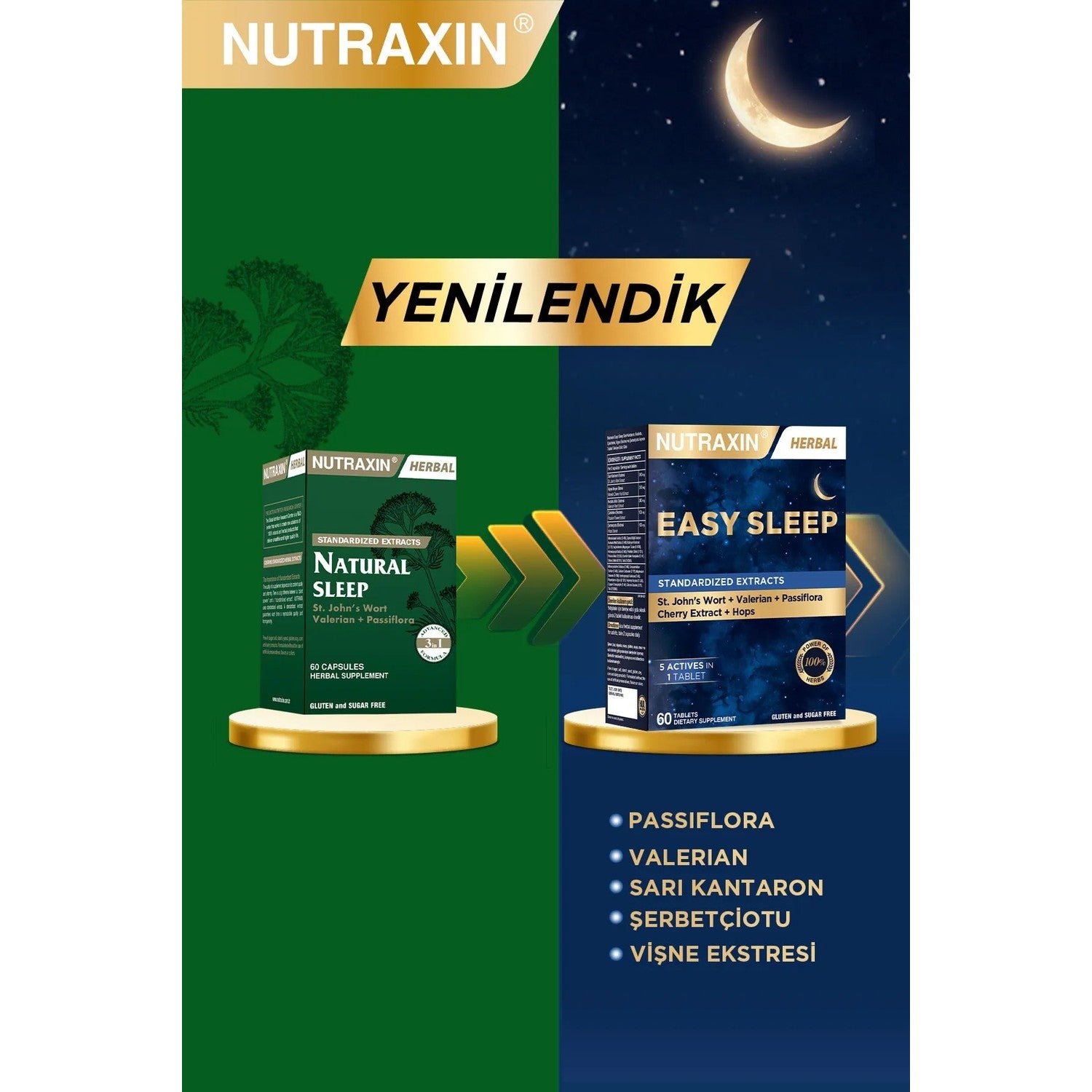 Nutraxin Easy Sleep 60 Tablet - Sari Kantaron, Visne, Kediotu Kok and Carkifelek Ekstresi - MALLTURK