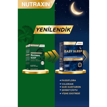 Nutraxin Easy Sleep 60 Tablet - Sari Kantaron, Visne, Kediotu Kok and Carkifelek Ekstresi - MALLTURK