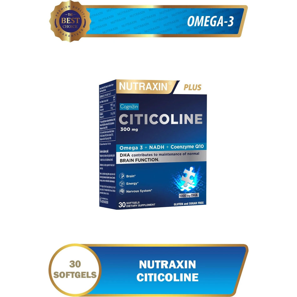 Nutraxin Citicoline 300 mg 30 Softgel Turkey Origin For Adults Omega 3 Dietary Supplement - MALLTURK