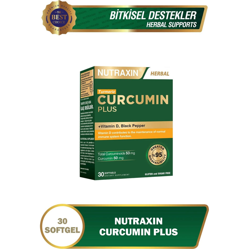 Nutraxin Curcumin Plus 30 Softgel - Vitamin D, Karabiber with Dietary Supplement - MALLTURK