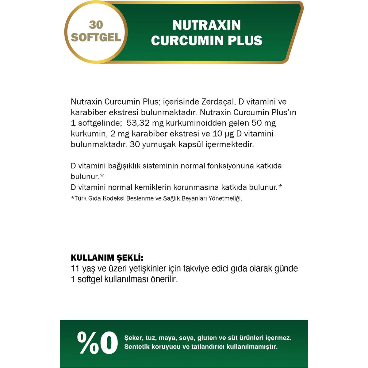 Nutraxin Curcumin Plus 30 Softgel - Vitamin D, Karabiber with Dietary Supplement - MALLTURK
