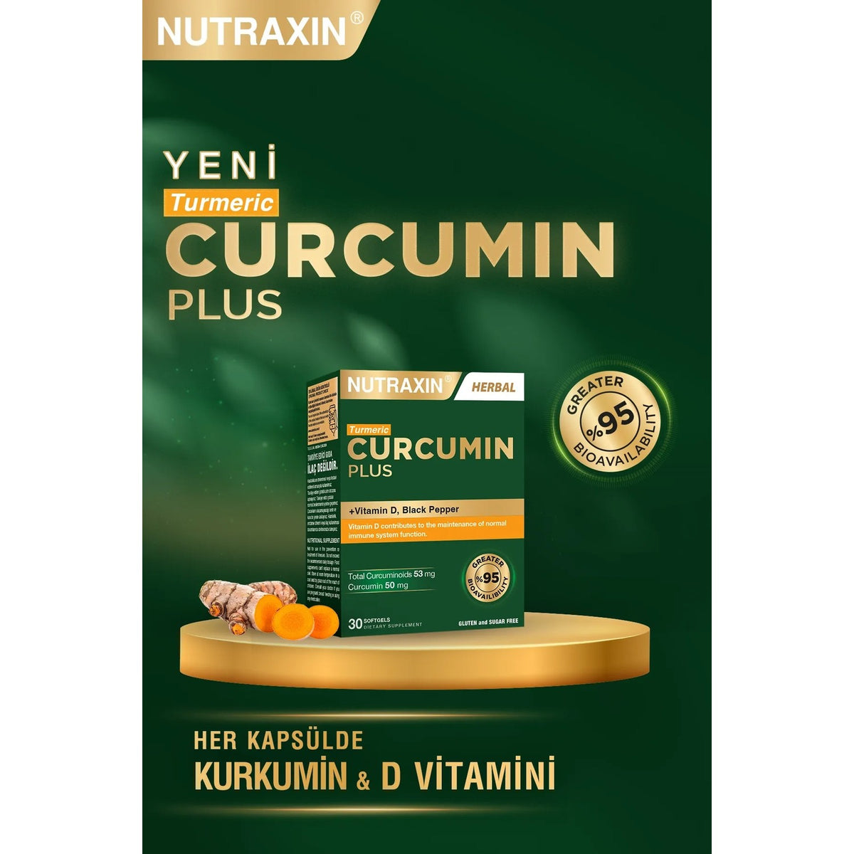Nutraxin Curcumin Plus 30 Softgel - Vitamin D, Karabiber with Dietary Supplement - MALLTURK