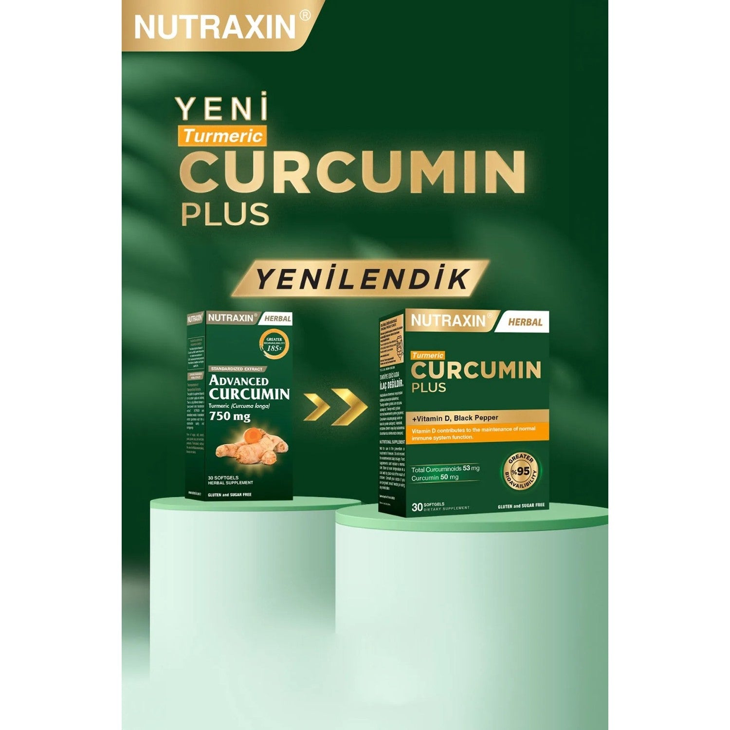 Nutraxin Curcumin Plus 30 Softgel - Vitamin D, Karabiber with Dietary Supplement - MALLTURK